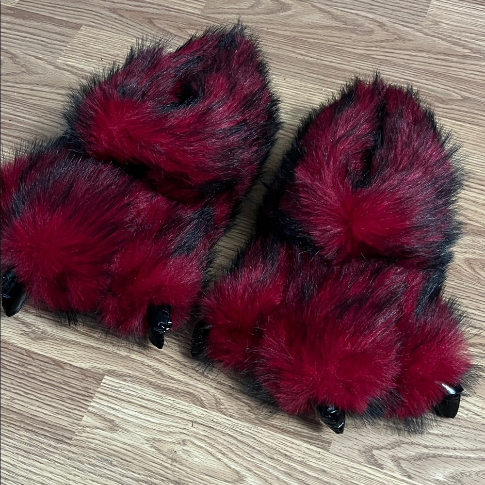 Furry Red and Black Claw Slippers